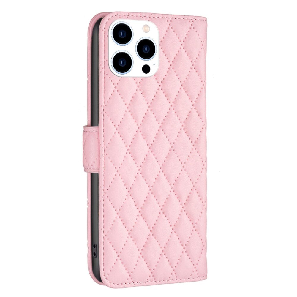 Lompakkokotelot iPhone 14 Pro Quilted vaaleanpunainen