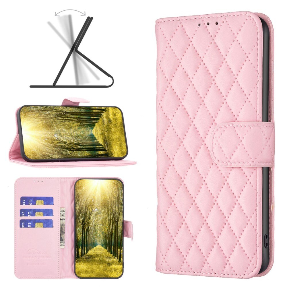 Lompakkokotelot iPhone 14 Pro Quilted vaaleanpunainen