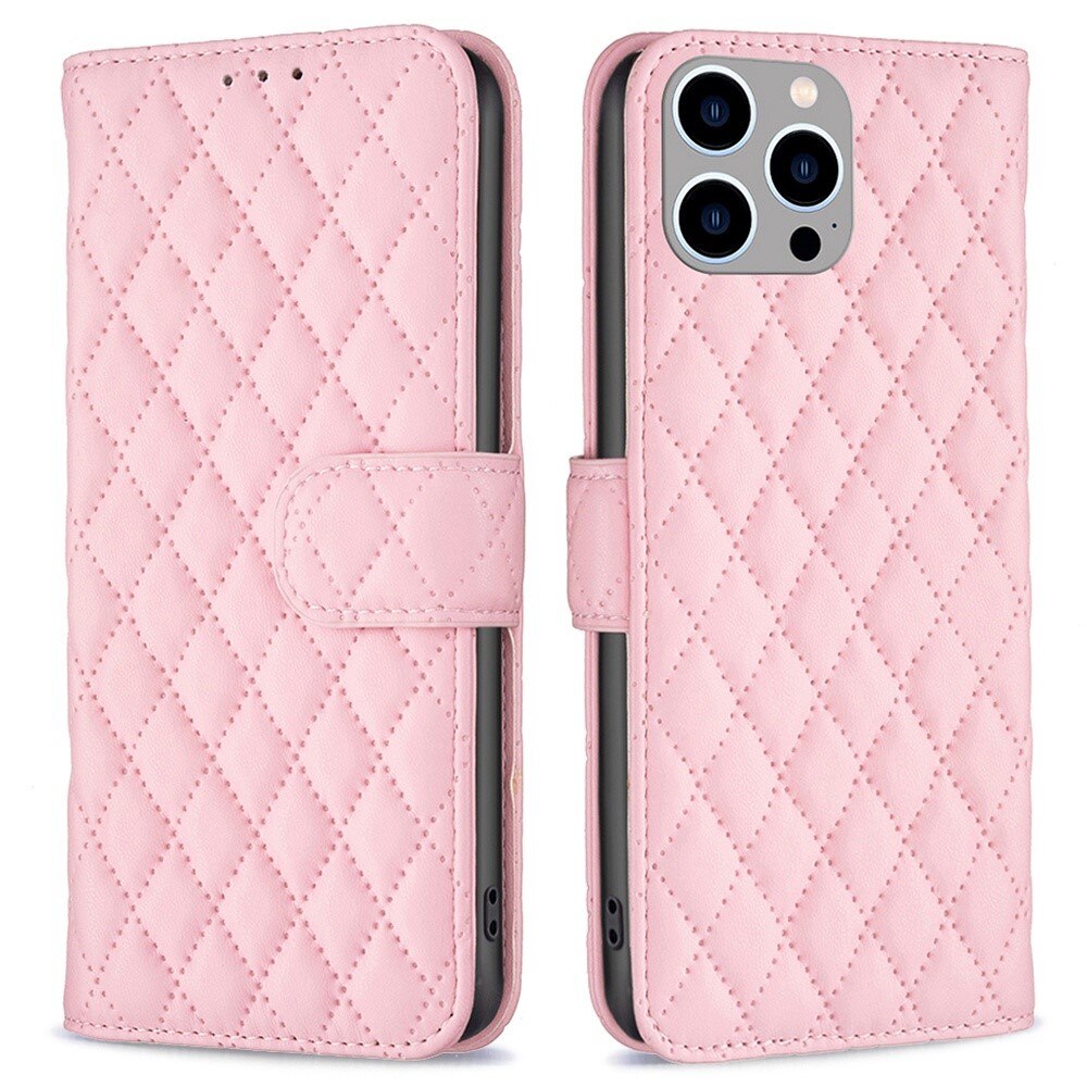 Lompakkokotelot iPhone 14 Pro Max Quilted vaaleanpunainen