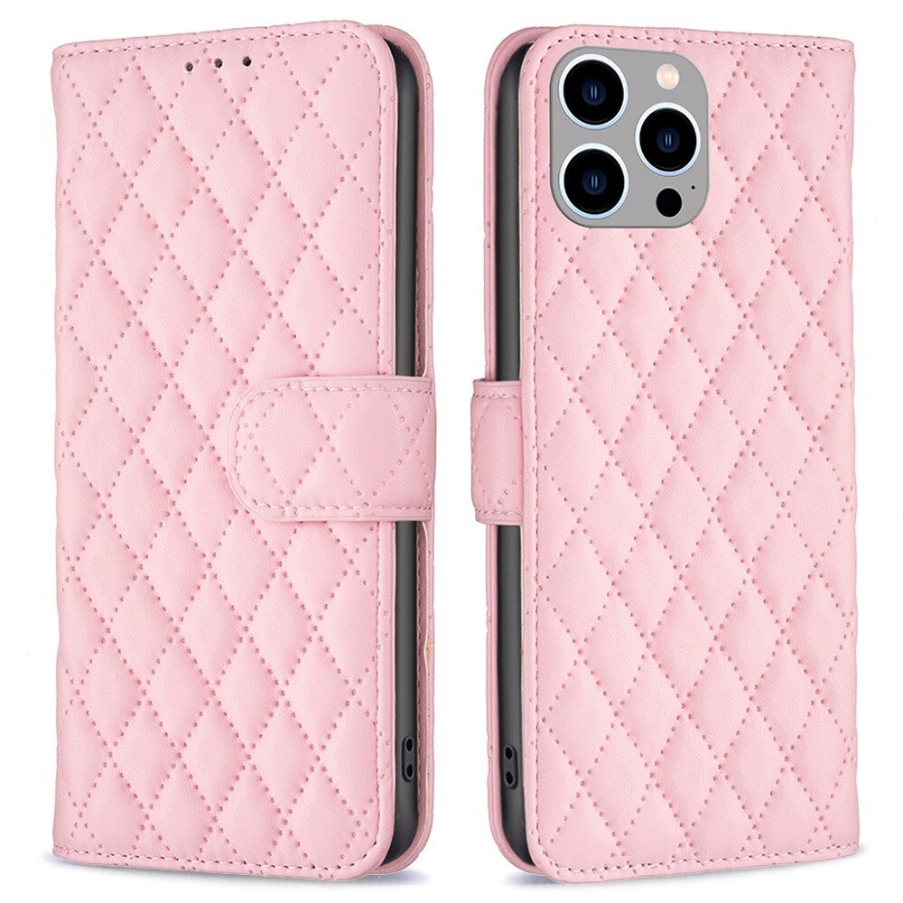 Lompakkokotelot iPhone 14 Pro Max Quilted vaaleanpunainen