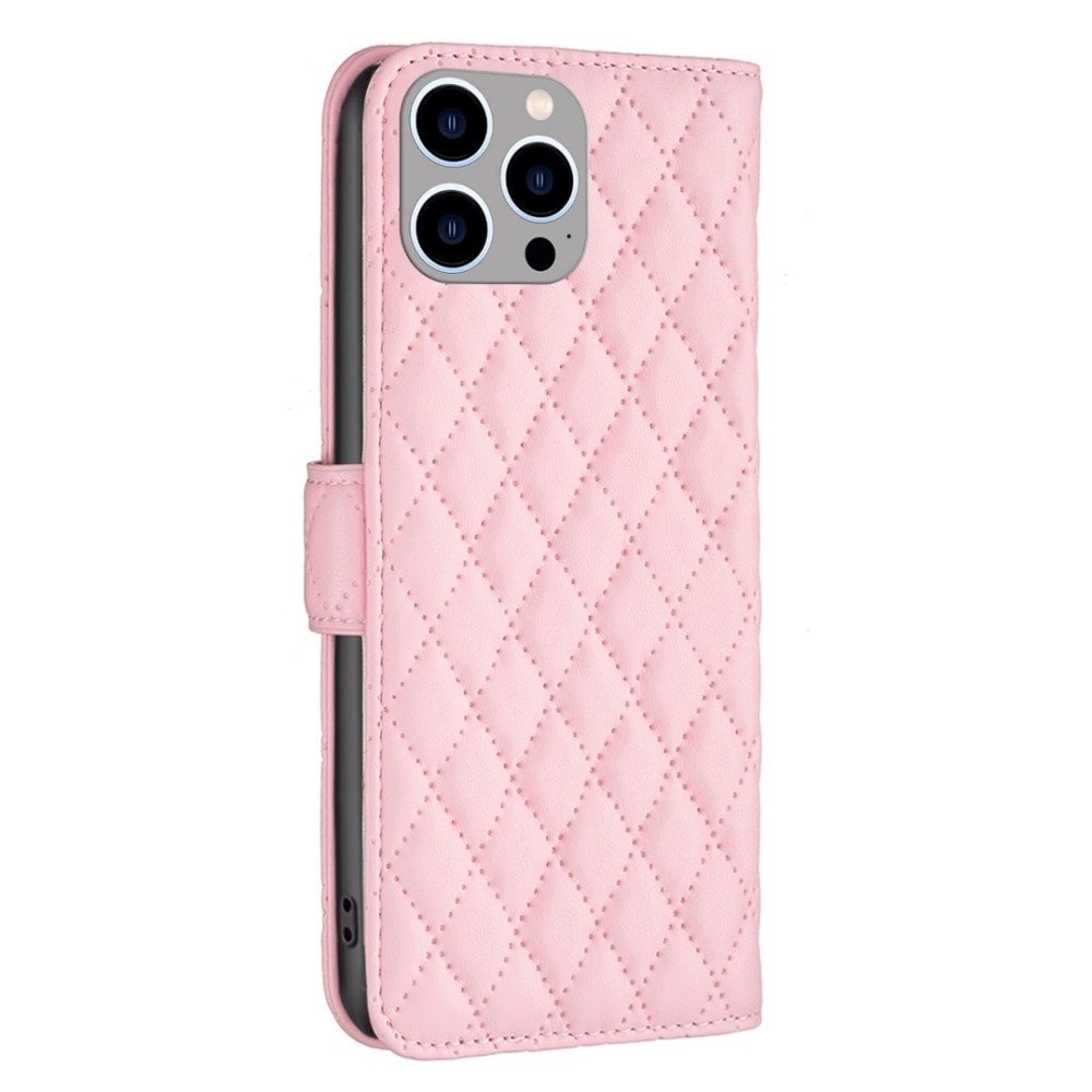 Lompakkokotelot iPhone 14 Pro Max Quilted vaaleanpunainen