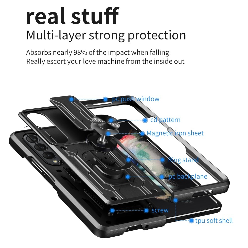 Hybridikuori Tech Ring+Kamerasuojalla Samsung Galaxy Z Fold 4 musta