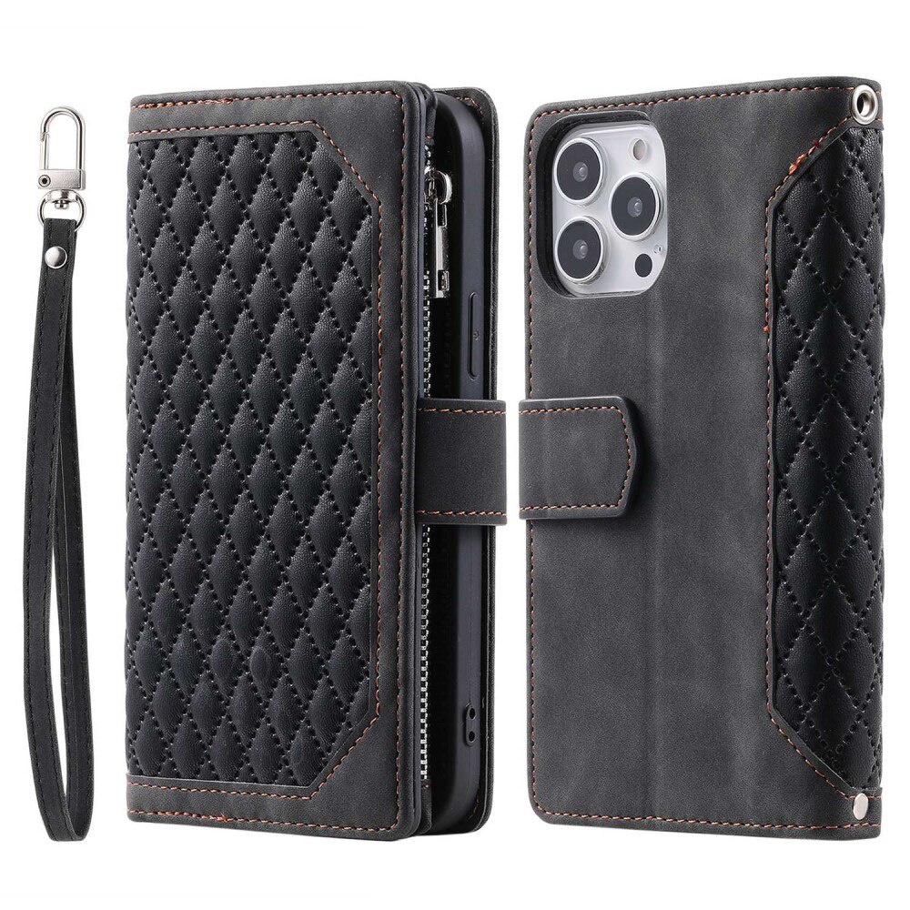 Lompakkolaukku iPhone 13 Pro Quilted Musta