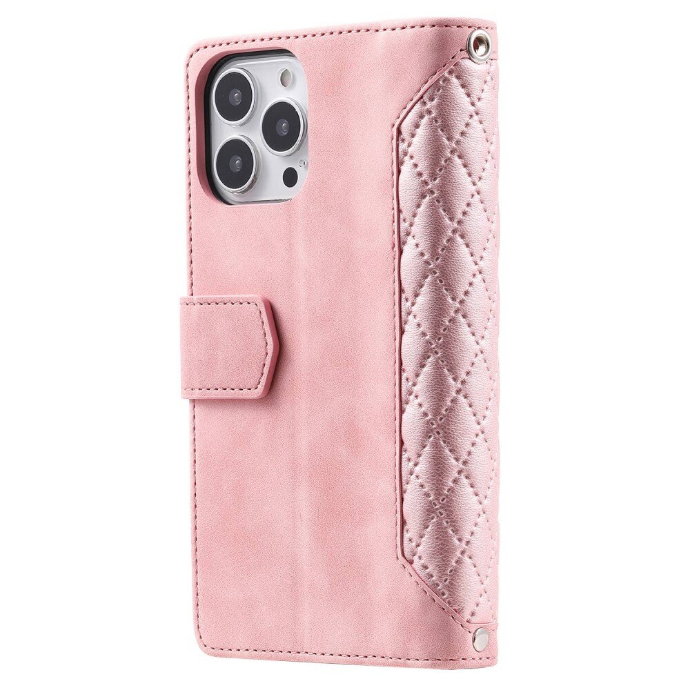 Lompakkolaukku iPhone 13 Pro Quilted Vaaleanpunainen