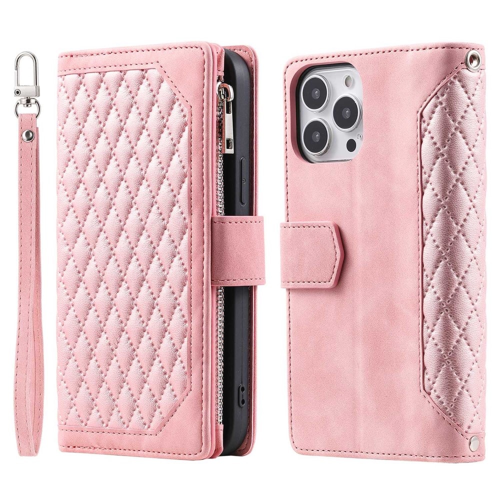 Lompakkolaukku iPhone 13 Pro Quilted Vaaleanpunainen