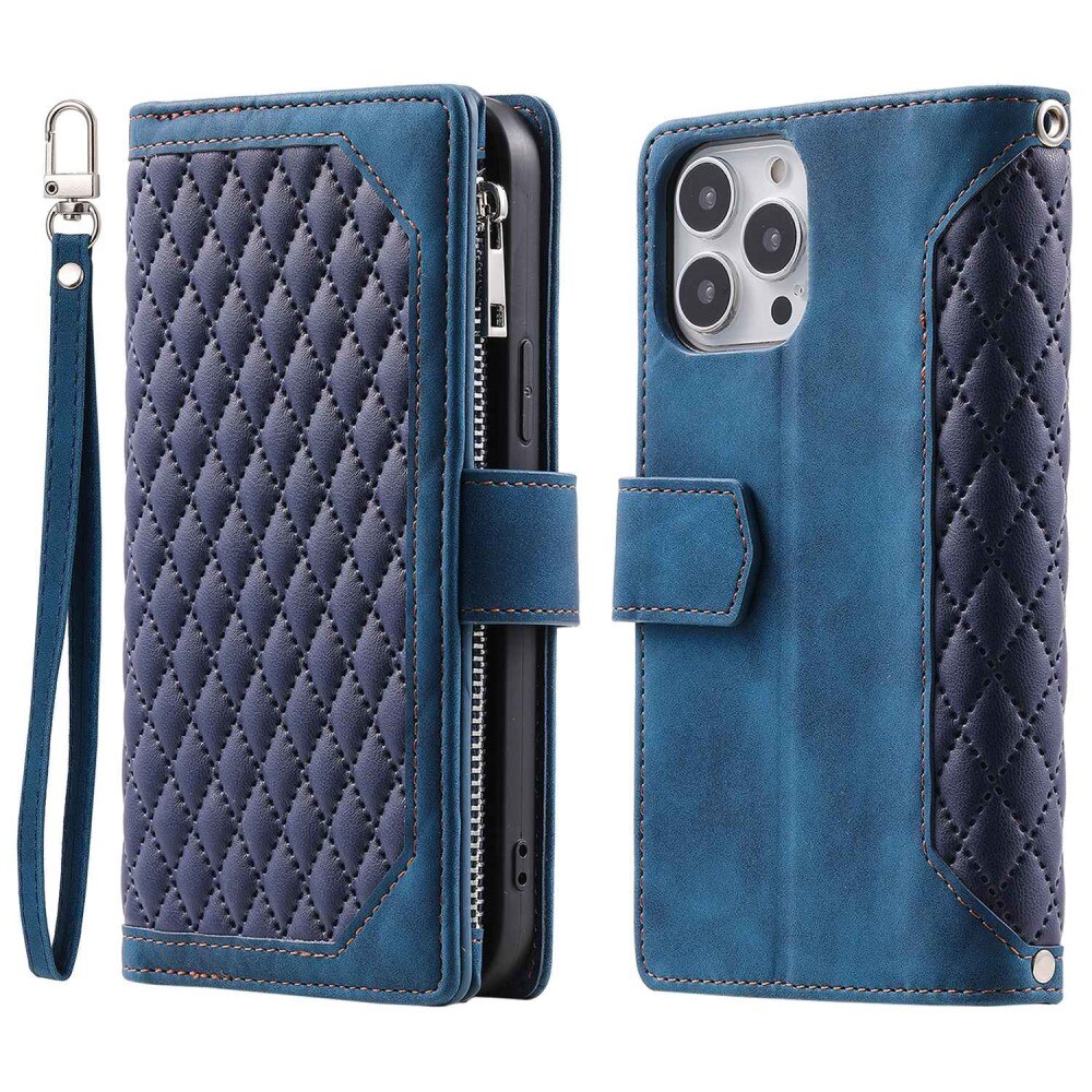 Lompakkolaukku iPhone 14 Pro Max Quilted Sininen