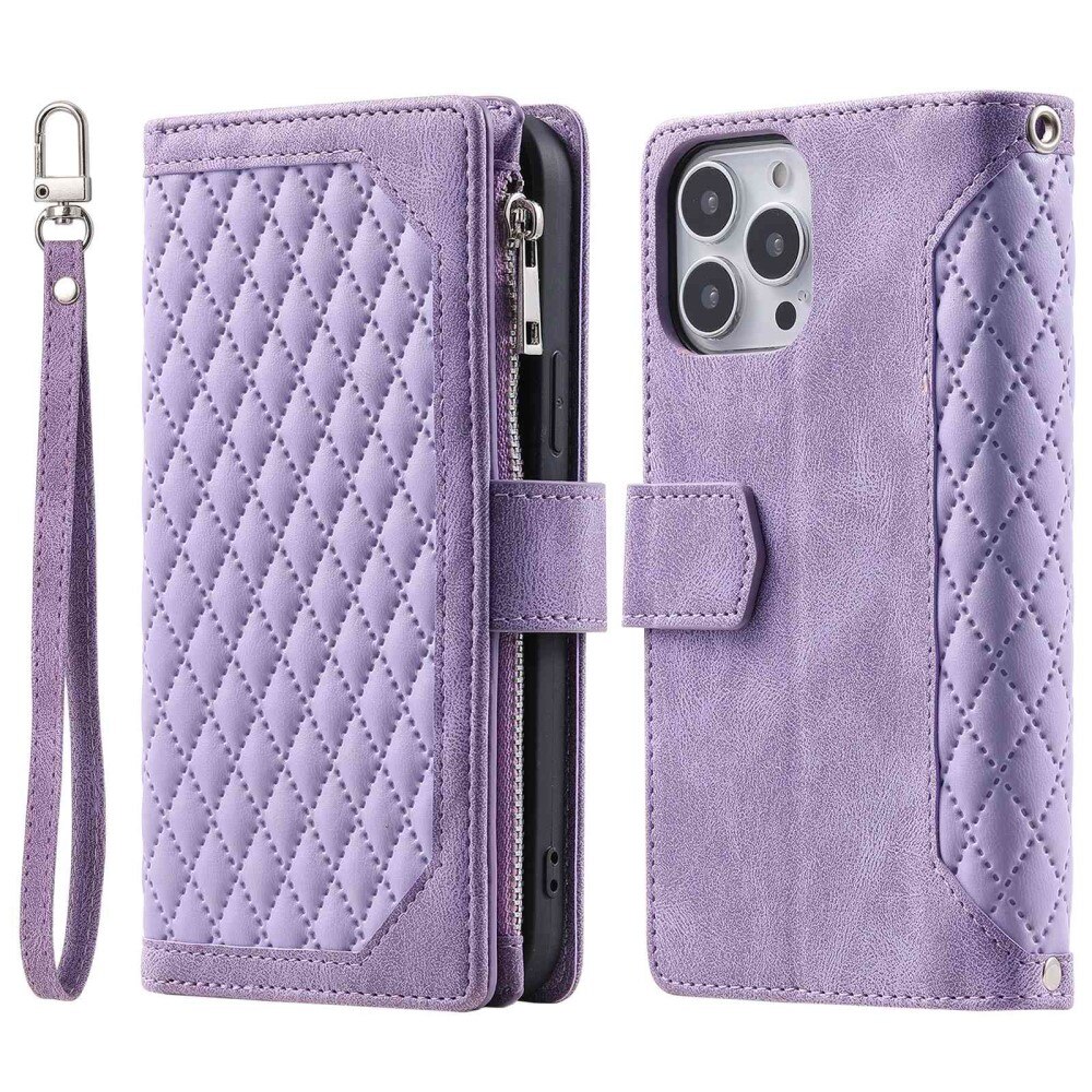 Lompakkolaukku iPhone 14 Pro Max Quilted Liila