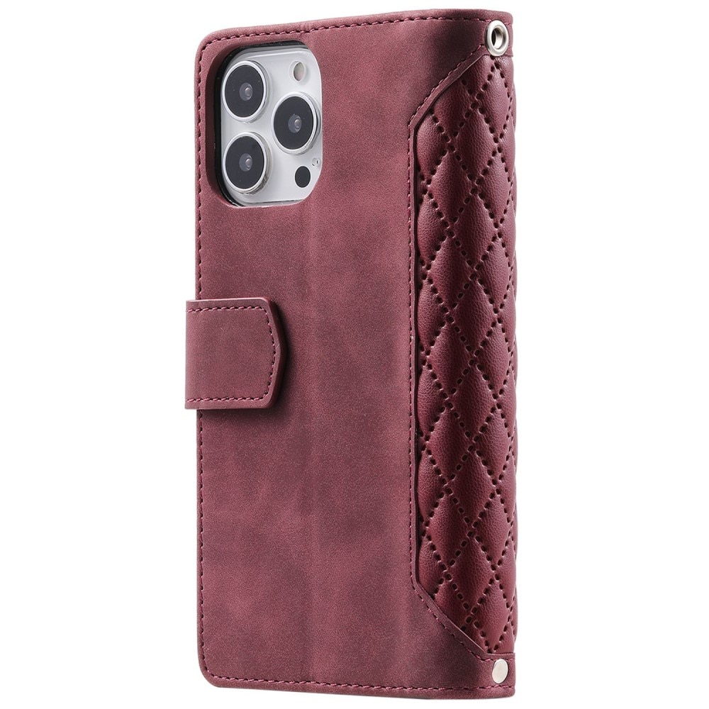 Lompakkolaukku iPhone 14 Pro Max Quilted Punainen