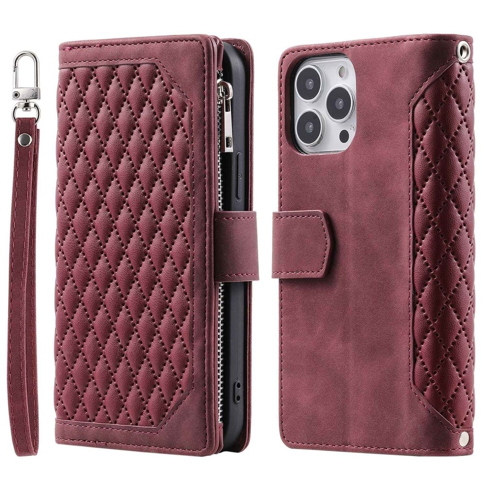 Lompakkolaukku iPhone 14 Pro Max Quilted Punainen