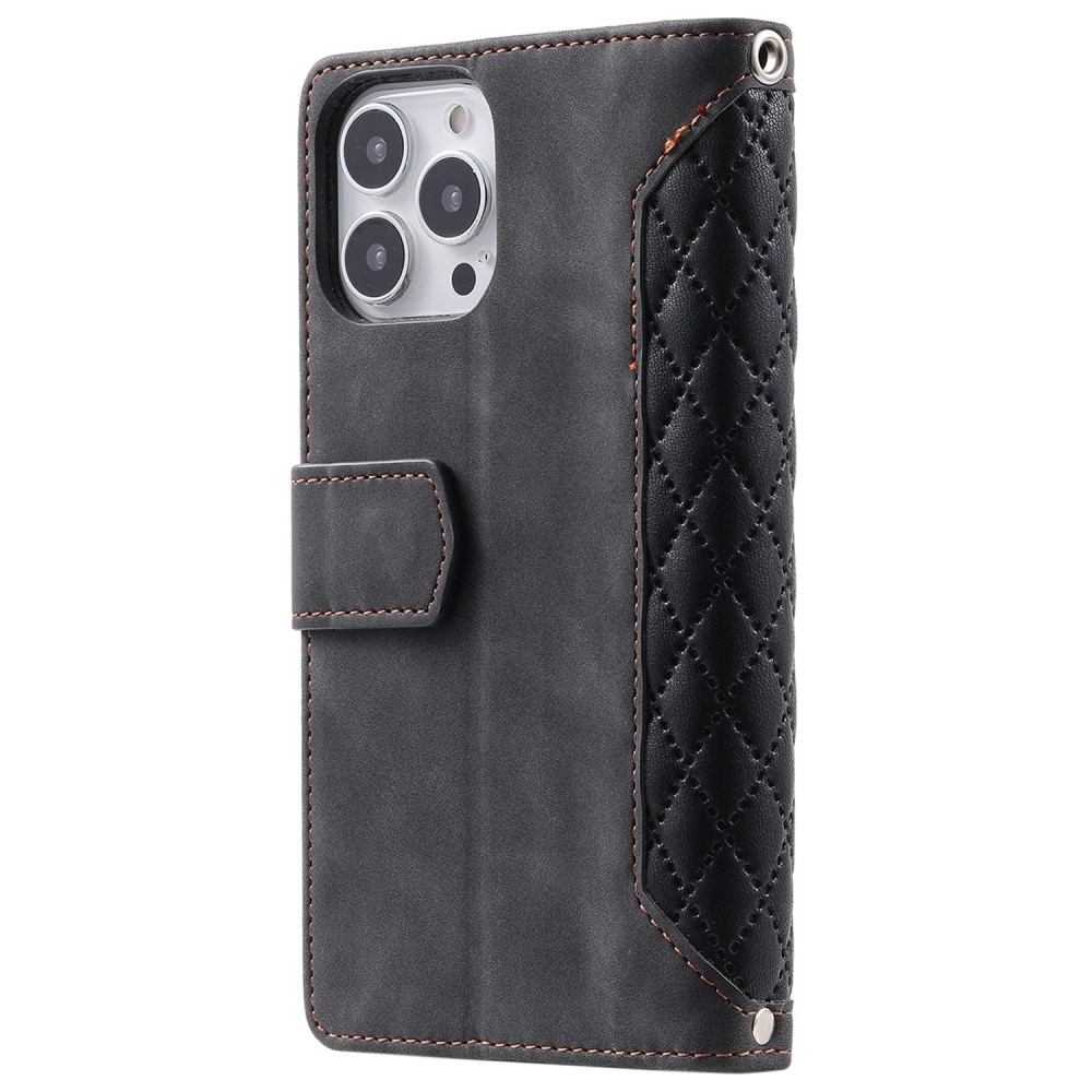 Lompakkolaukku iPhone 14 Pro Max Quilted Musta