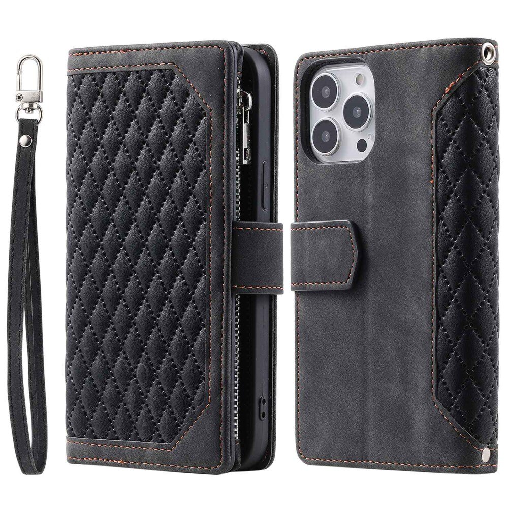 Lompakkolaukku iPhone 14 Pro Max Quilted Musta