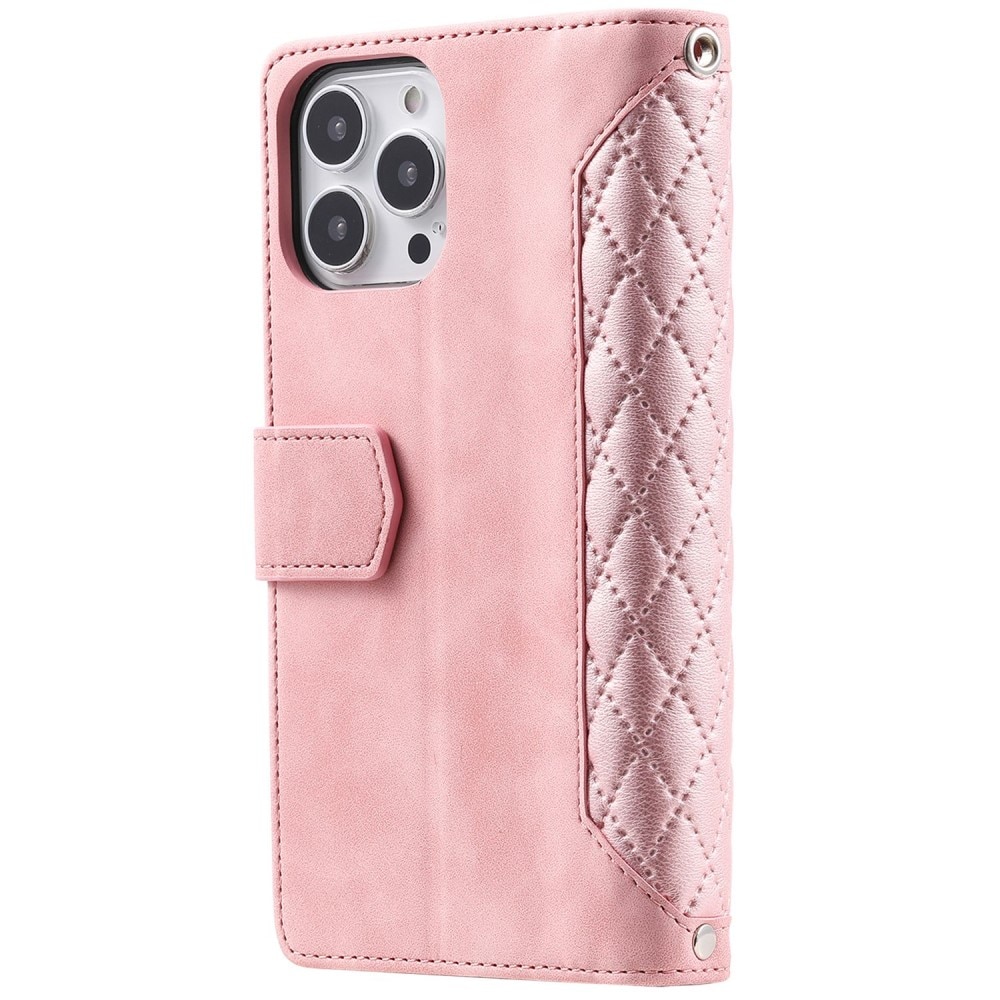 Lompakkolaukku iPhone 14 Pro Max Quilted Vaaleanpunainen