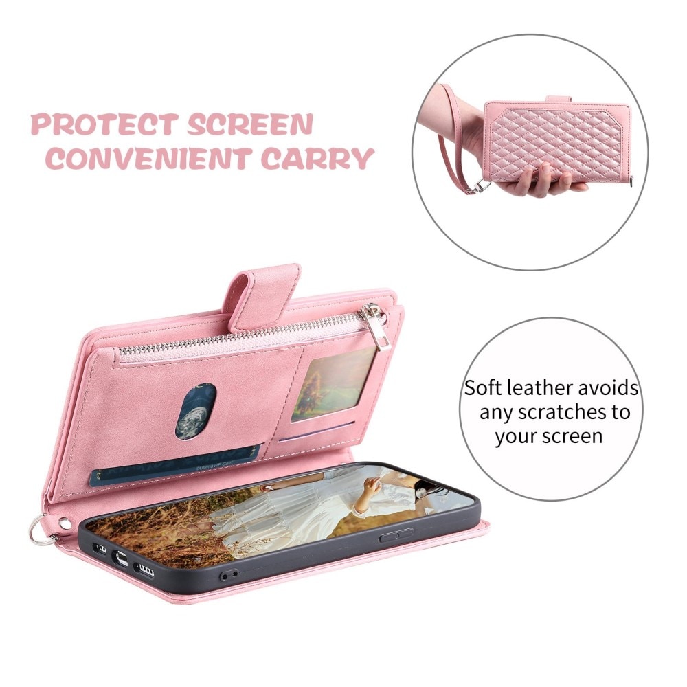 Lompakkolaukku iPhone 14 Pro Max Quilted Vaaleanpunainen