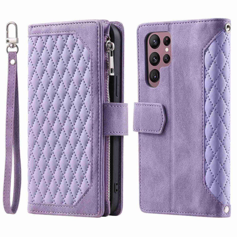 Lompakkolaukku Samsung Galaxy S22 Ultra Quilted Liila