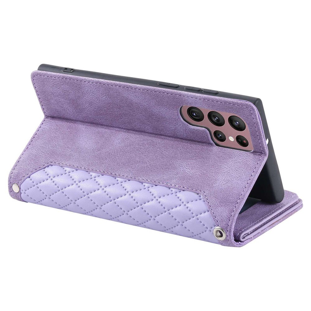 Lompakkolaukku Samsung Galaxy S22 Ultra Quilted Liila