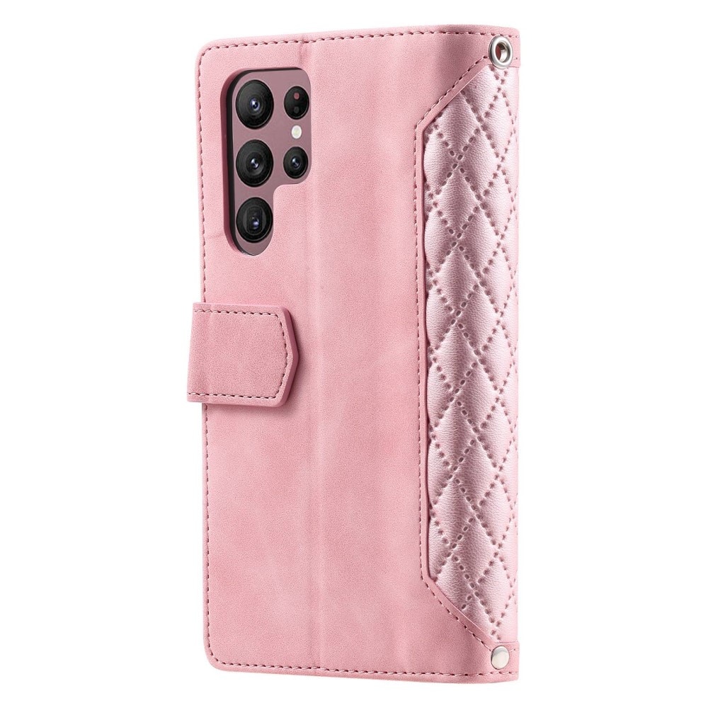 Lompakkolaukku Samsung Galaxy S22 Ultra Quilted Vaaleanpunainen