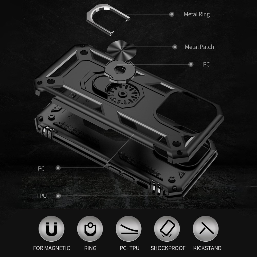Hybridikuori Tech Ring iPhone 14 Pro Max musta