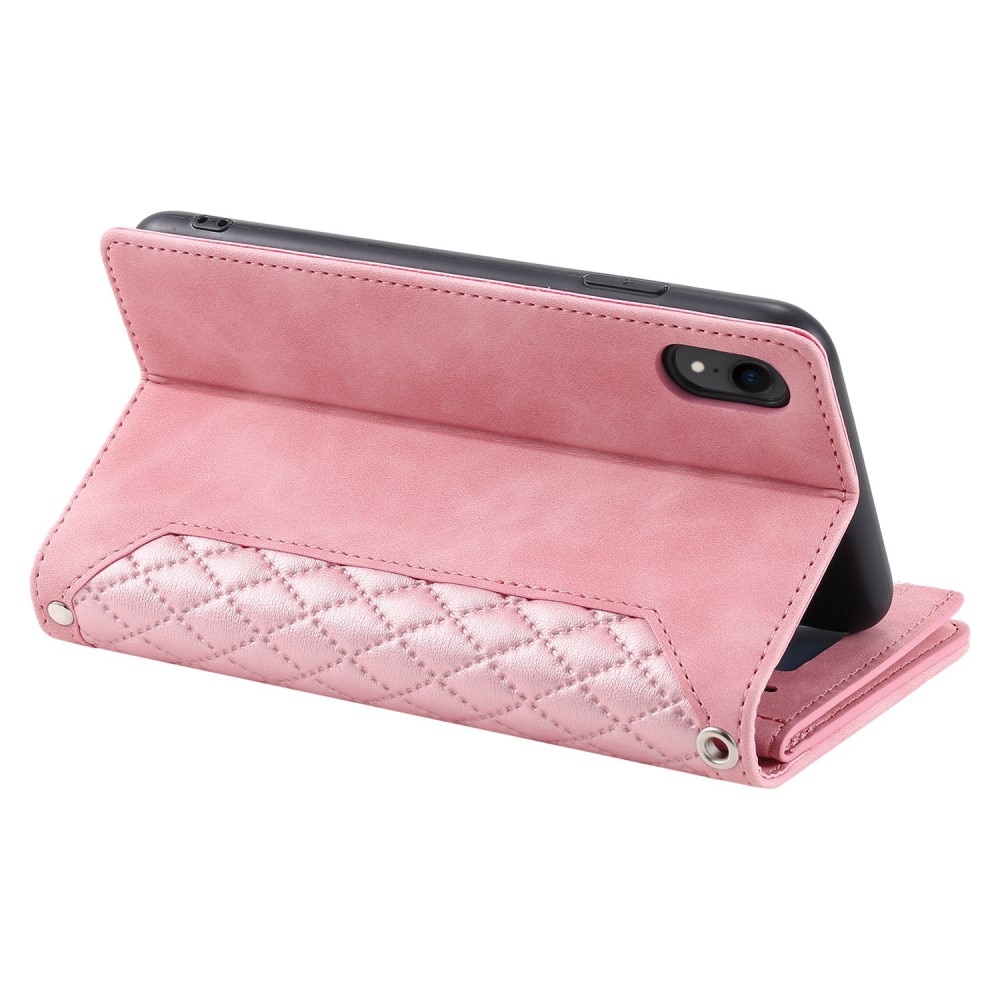 Lompakkolaukku iPhone Xr Quilted Vaaleanpunainen