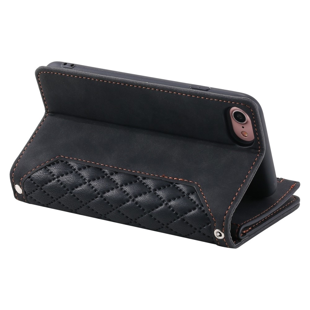 Lompakkolaukku iPhone SE (2020) Quilted musta