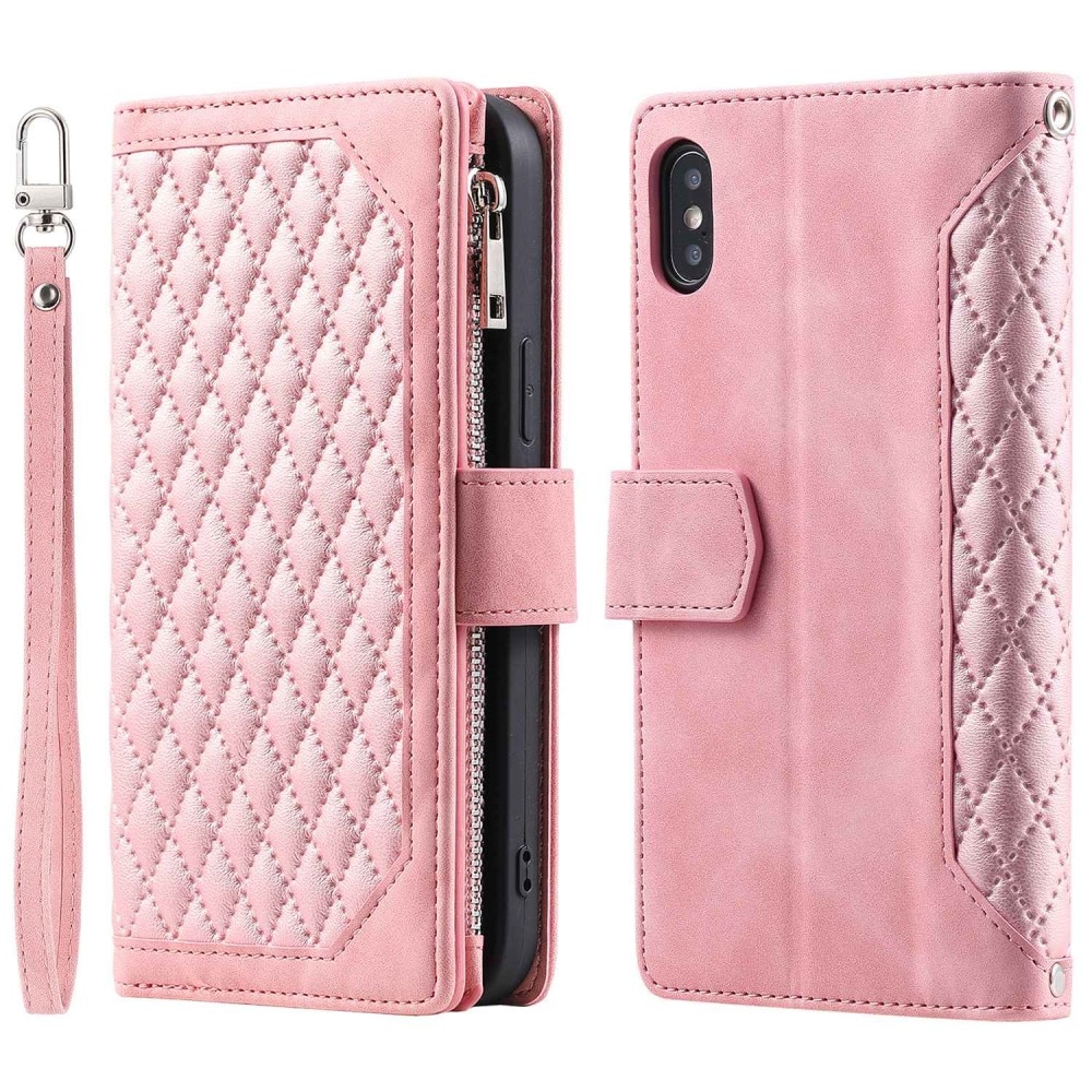 Lompakkolaukku iPhone X/XS Quilted Vaaleanpunainen