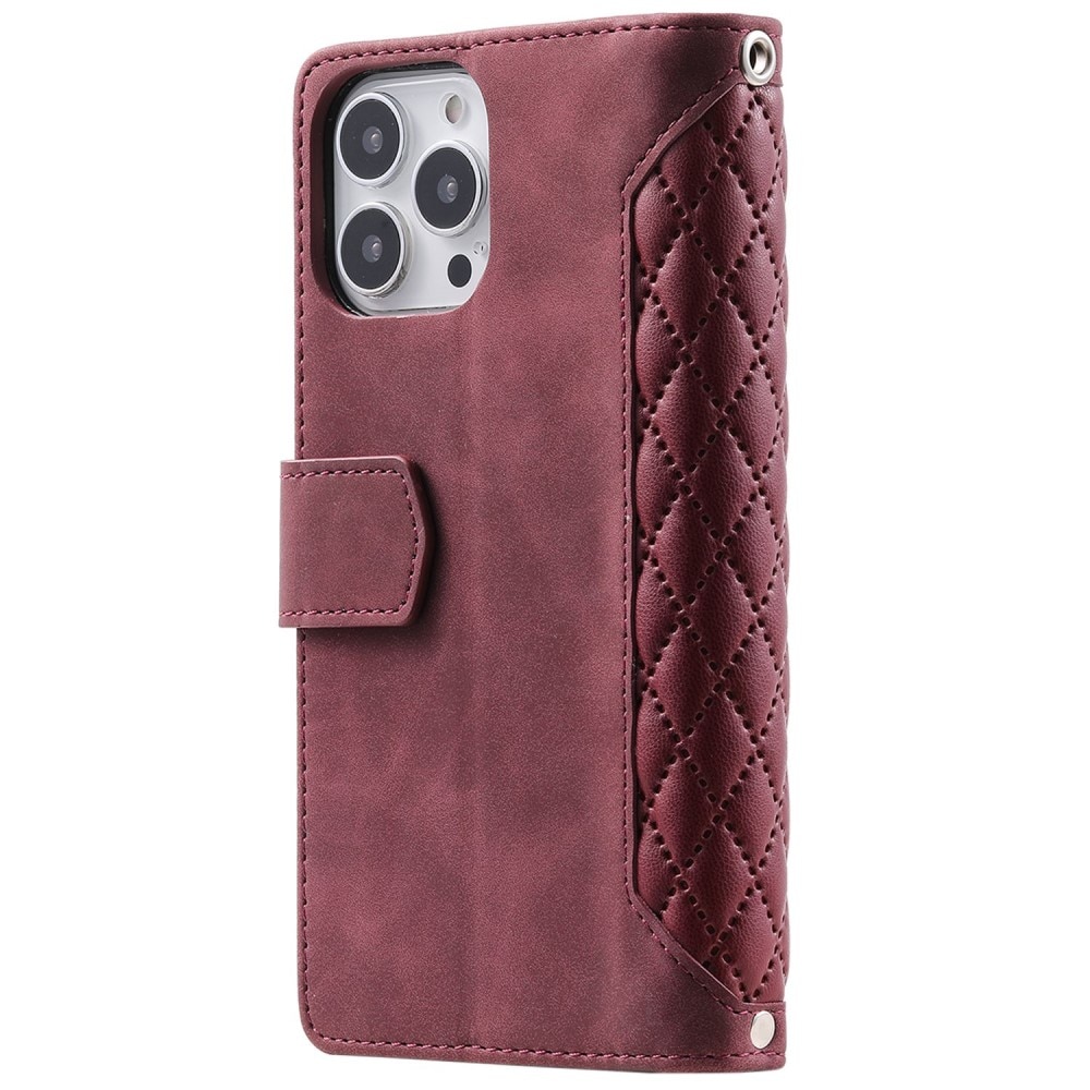Lompakkolaukku iPhone 14 Pro Quilted Punainen