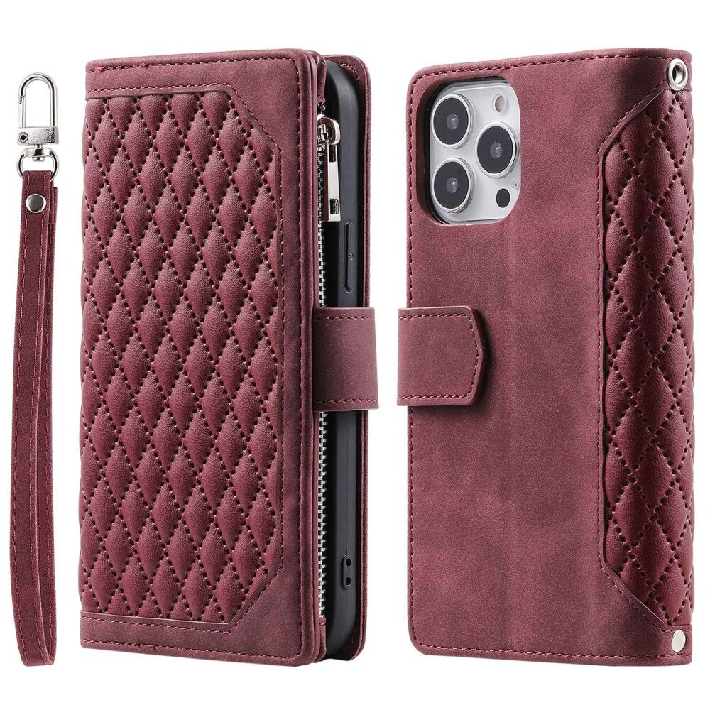 Lompakkolaukku iPhone 14 Pro Quilted Punainen