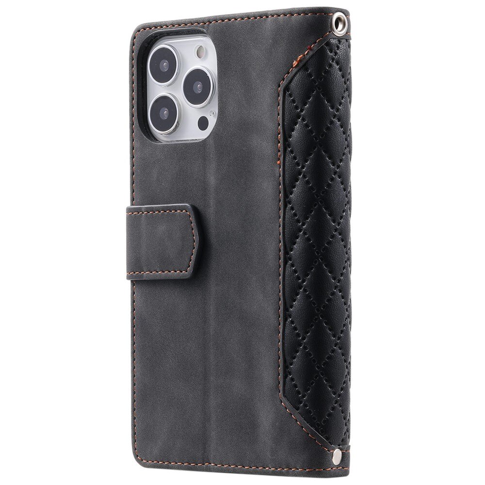 Lompakkolaukku iPhone 14 Pro Quilted Musta