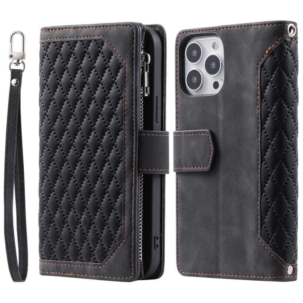 Lompakkolaukku iPhone 14 Pro Quilted Musta