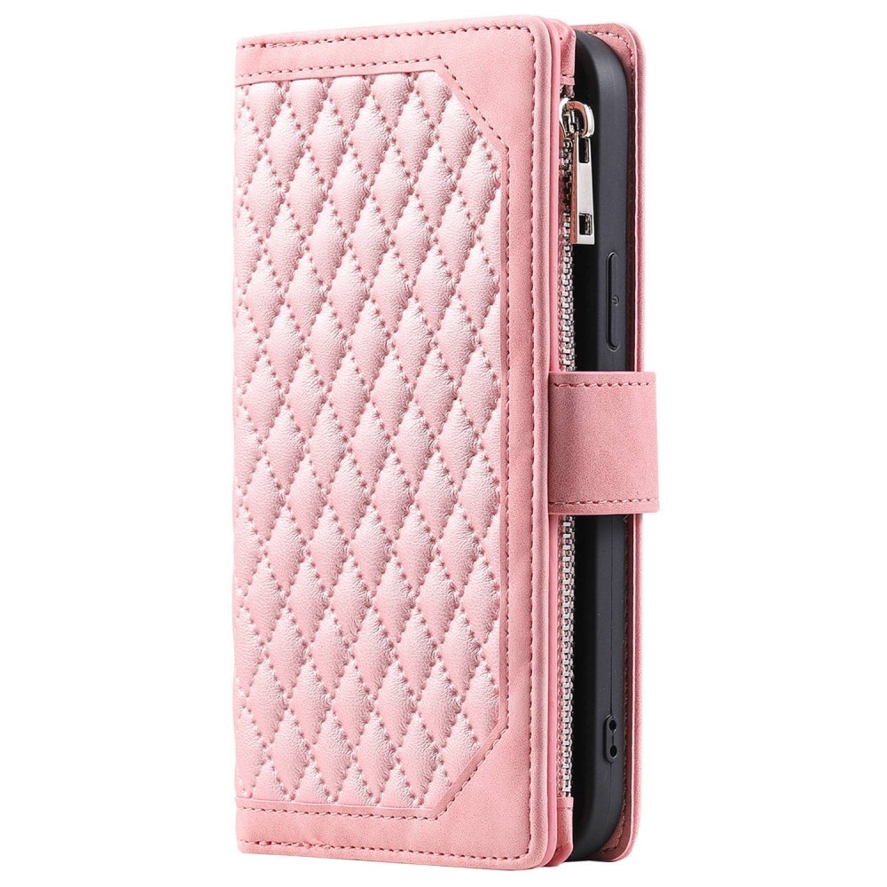 Lompakkolaukku iPhone 14 Pro Quilted Vaaleanpunainen