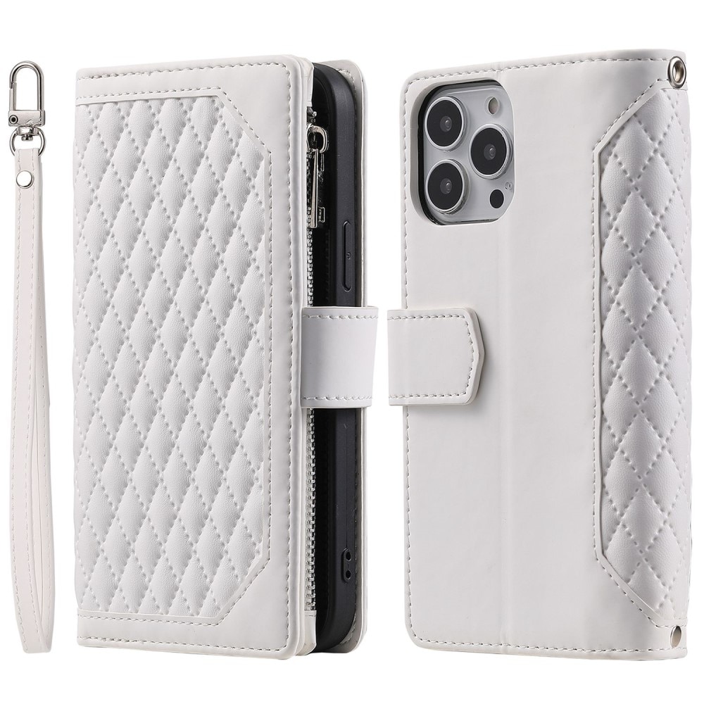 Lompakkolaukku iPhone 14 Pro Quilted Valkoinen
