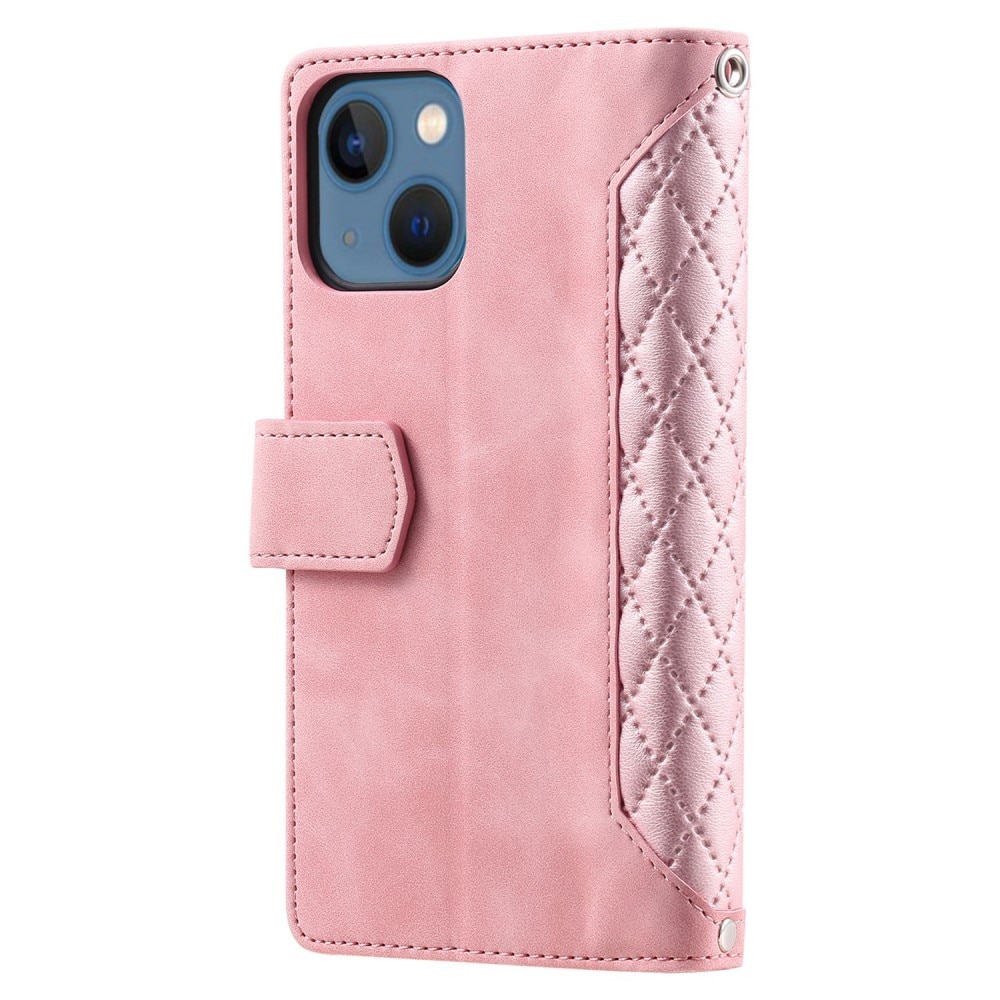 Lompakkolaukku iPhone 14 Plus Quilted Vaaleanpunainen