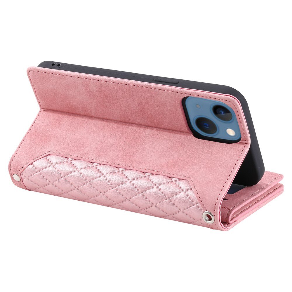 Lompakkolaukku Apple iPhone 14 Plus Quilted Vaaleanpunainen