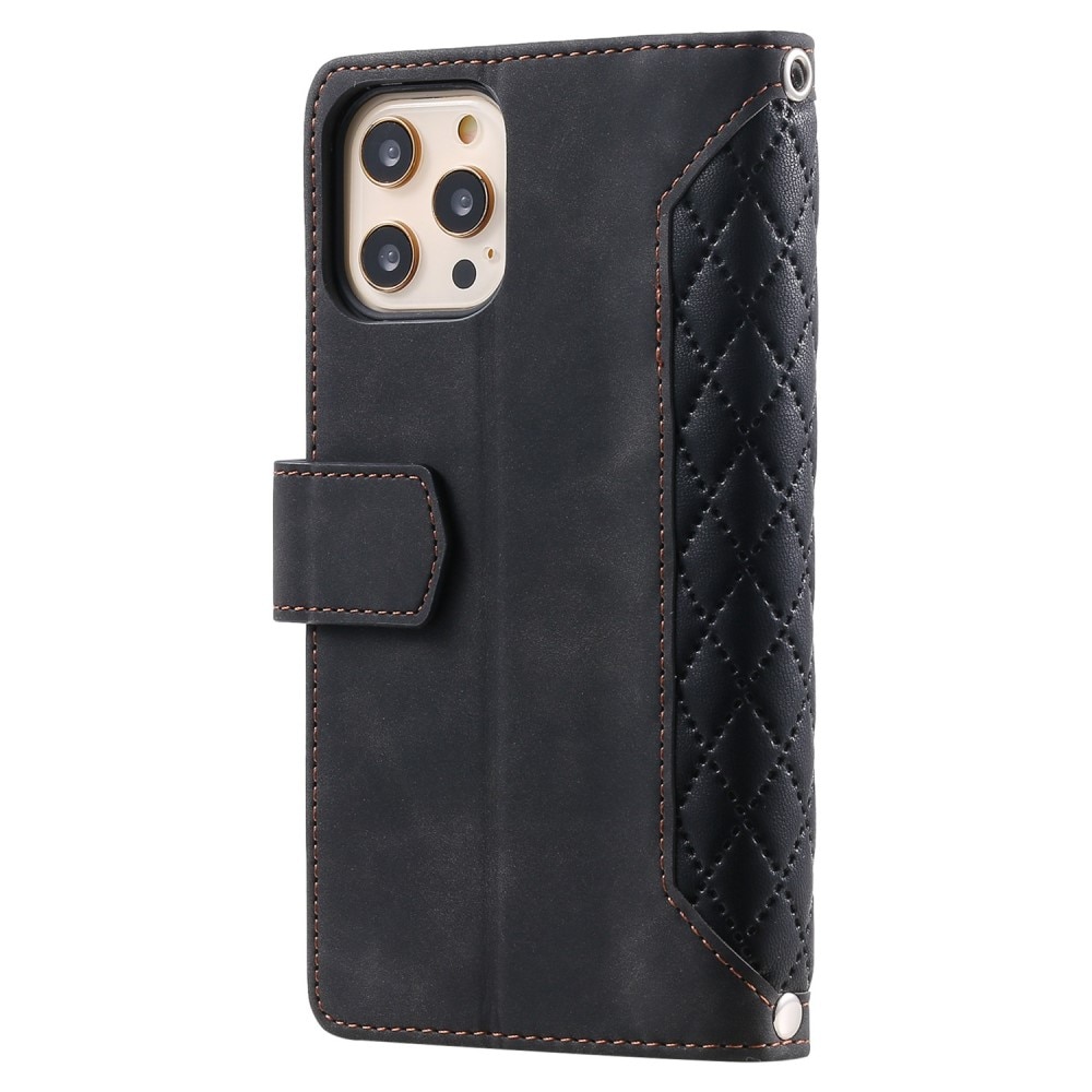 Lompakkolaukku iPhone 12/12 Pro Quilted Musta
