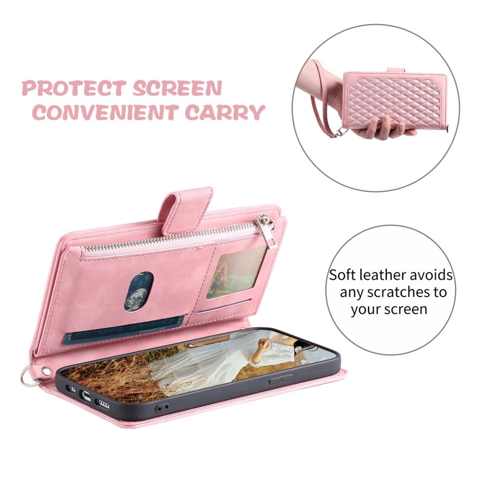 Lompakkolaukku iPhone 12/12 Pro Quilted Vaaleanpunainen