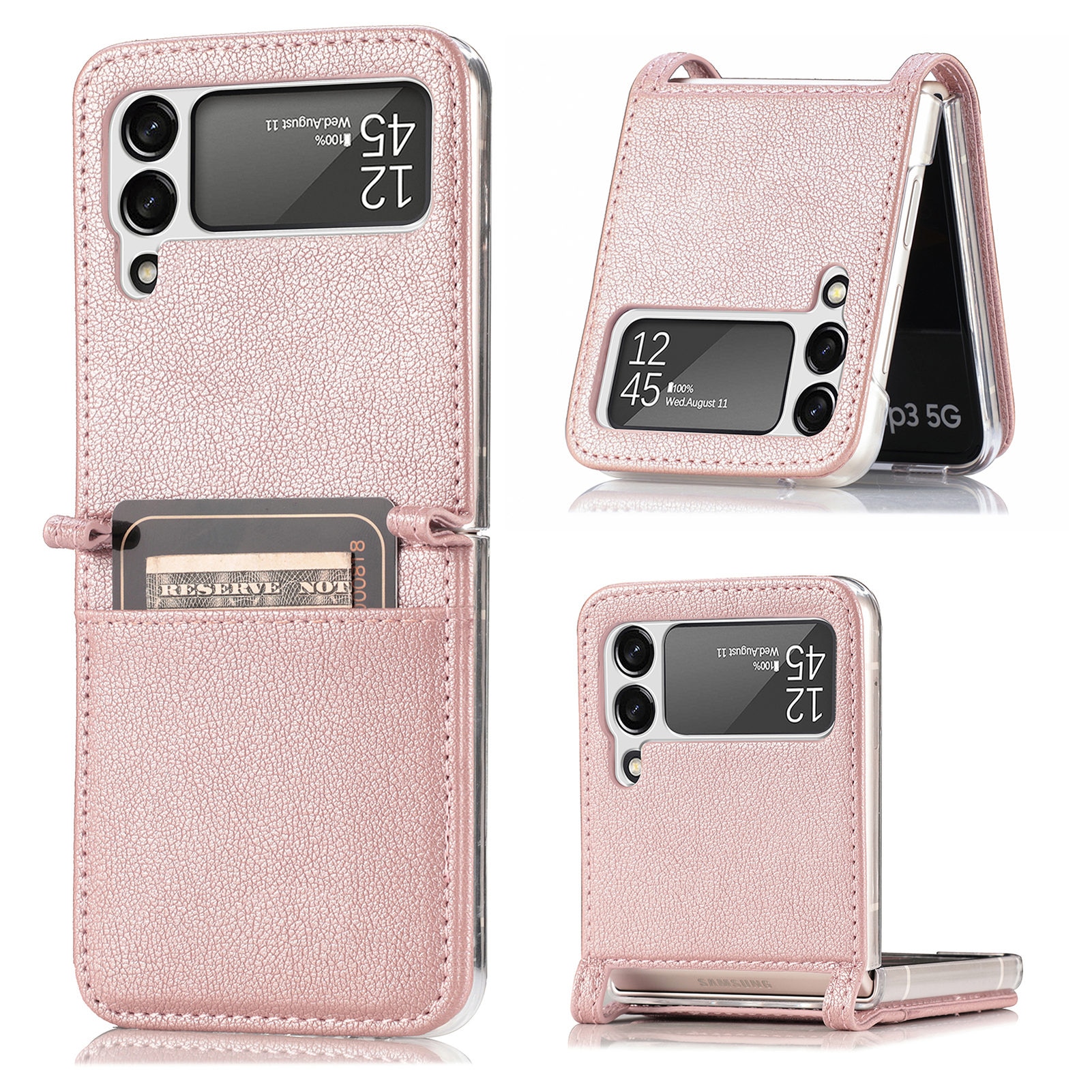 Slim Card Wallet Samsung Galaxy Z Flip 4 vaaleanpunainen