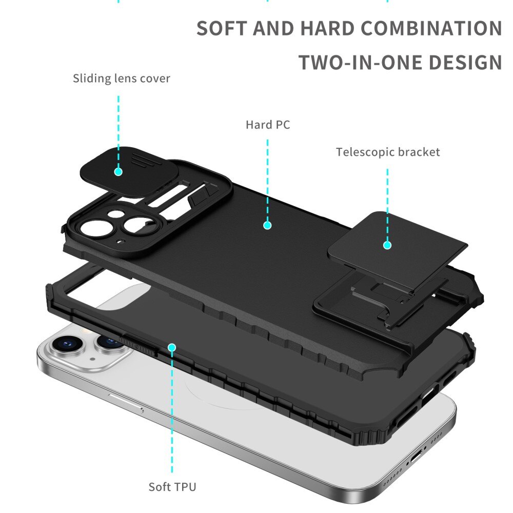 iPhone 14 Plus Kickstand Kotelo Kamerasuojalla musta