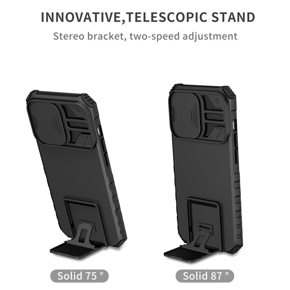 iPhone 14 Pro Kickstand Kotelo Kamerasuojalla Musta
