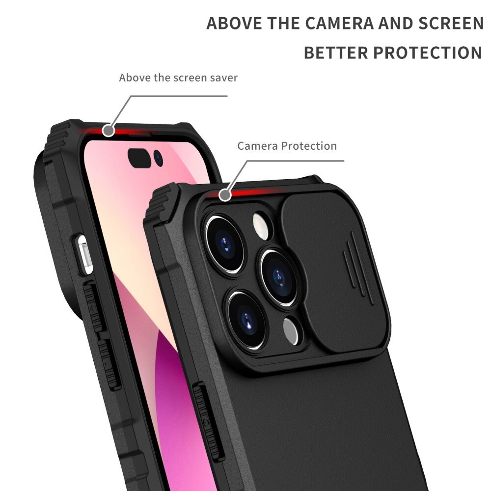 iPhone 14 Pro Kickstand Kotelo Kamerasuojalla Musta