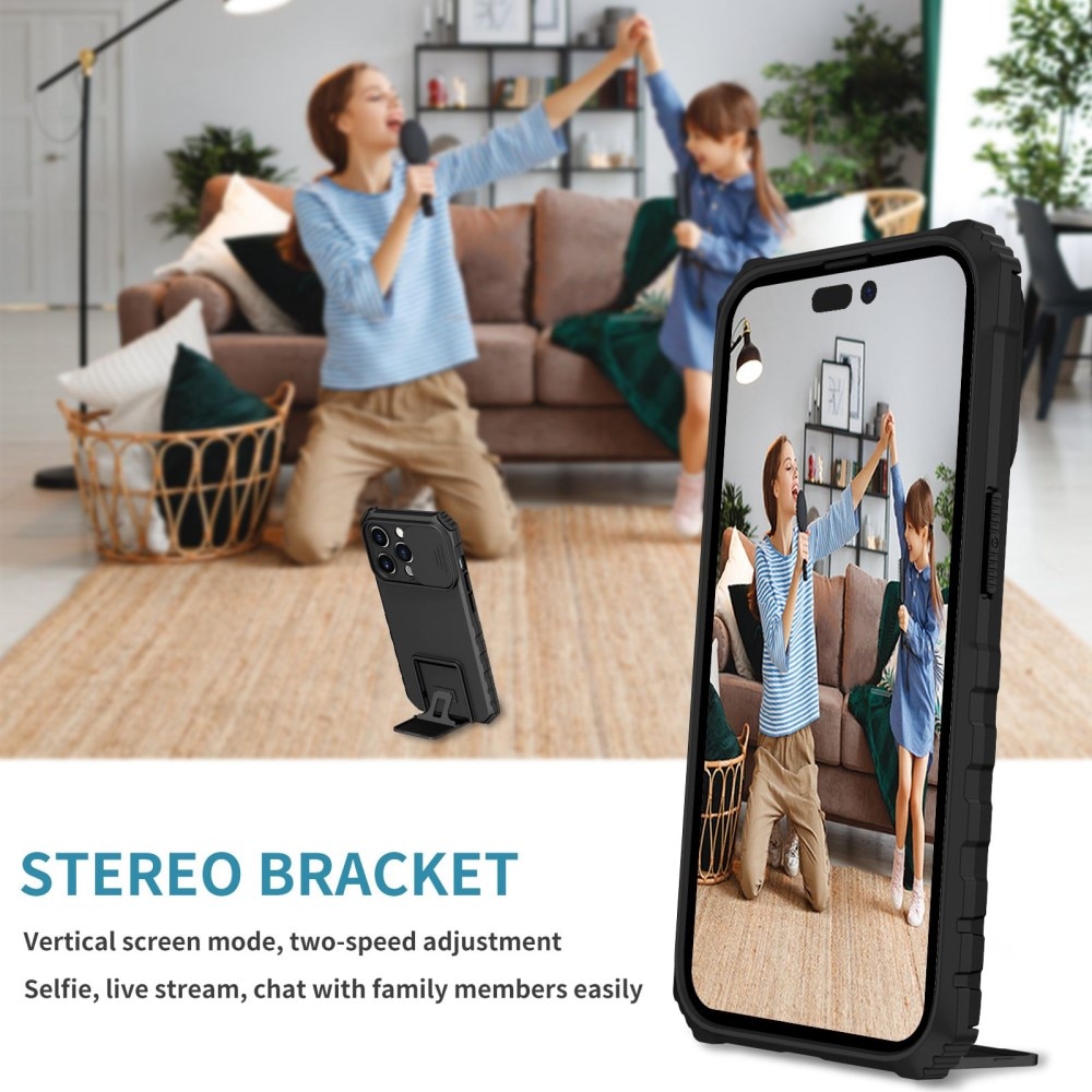 iPhone 14 Pro Kickstand Kotelo Kamerasuojalla Musta