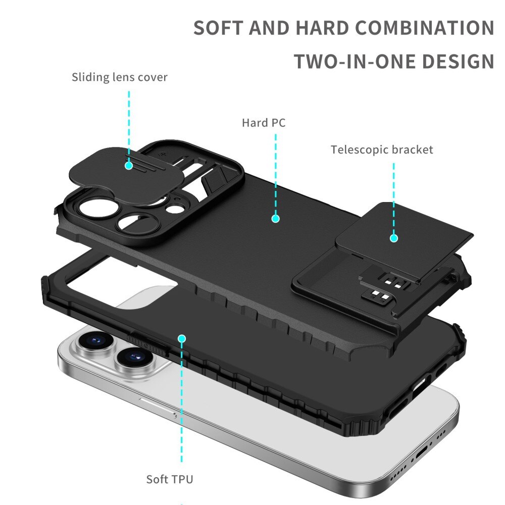 iPhone 14 Pro Kickstand Kotelo Kamerasuojalla Musta