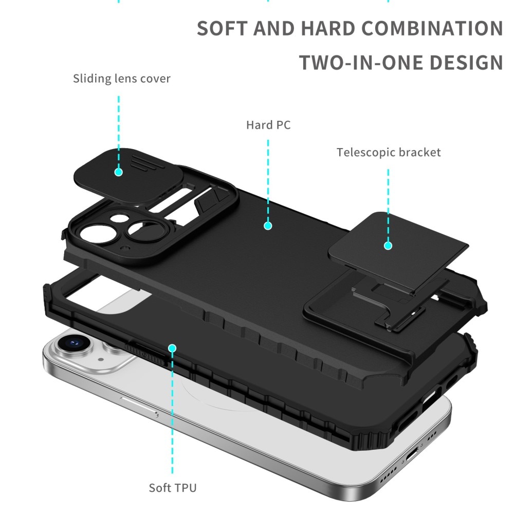 iPhone 14 Kickstand Kotelo Kamerasuojalla musta