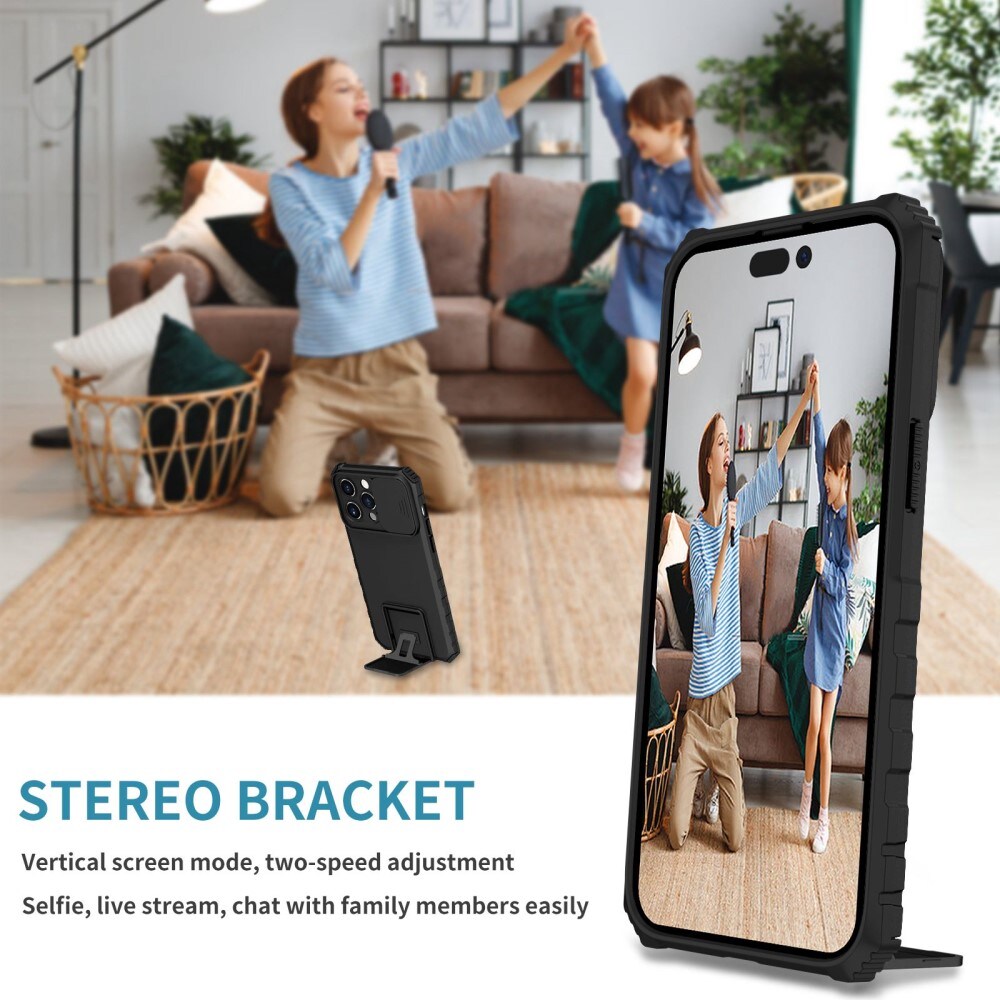 iPhone 14 Pro Max Kickstand Kotelo Kamerasuojalla Musta