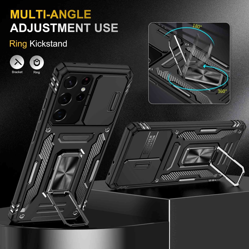Hybridikuori Tech Ring+Kamerasuojalla Samsung Galaxy S21 Ultra musta