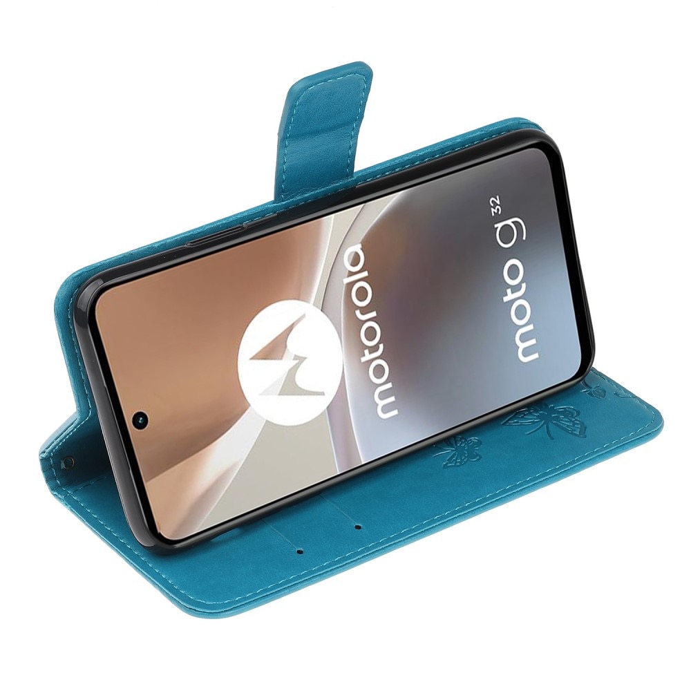 Nahkakotelo Perhonen Motorola Moto G32 sininen