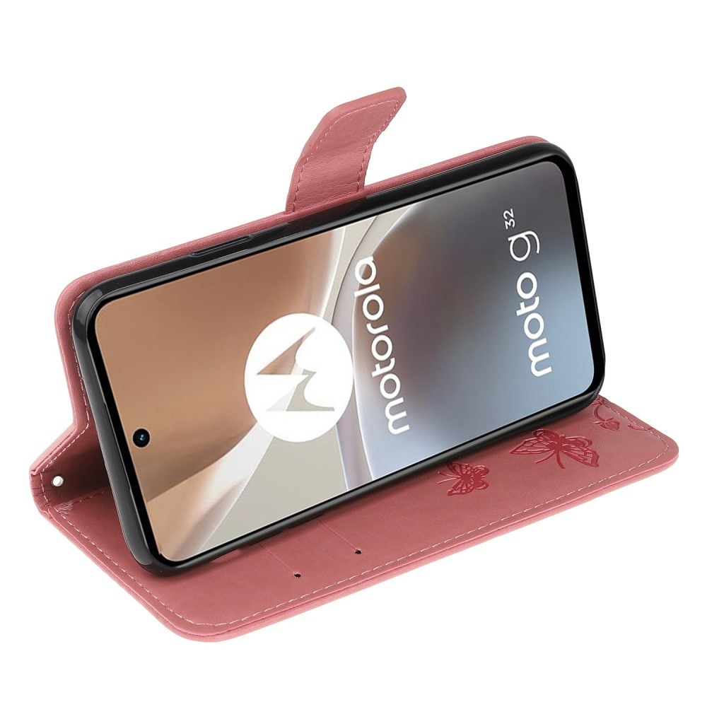 Nahkakotelo Perhonen Motorola Moto G32 vaaleanpunainen