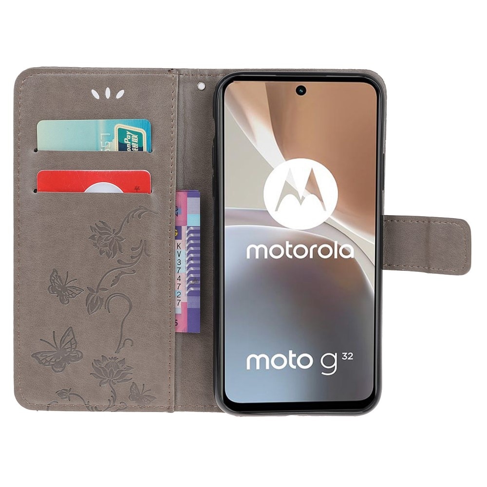 Nahkakotelo Perhonen Motorola Moto G32 harmaa