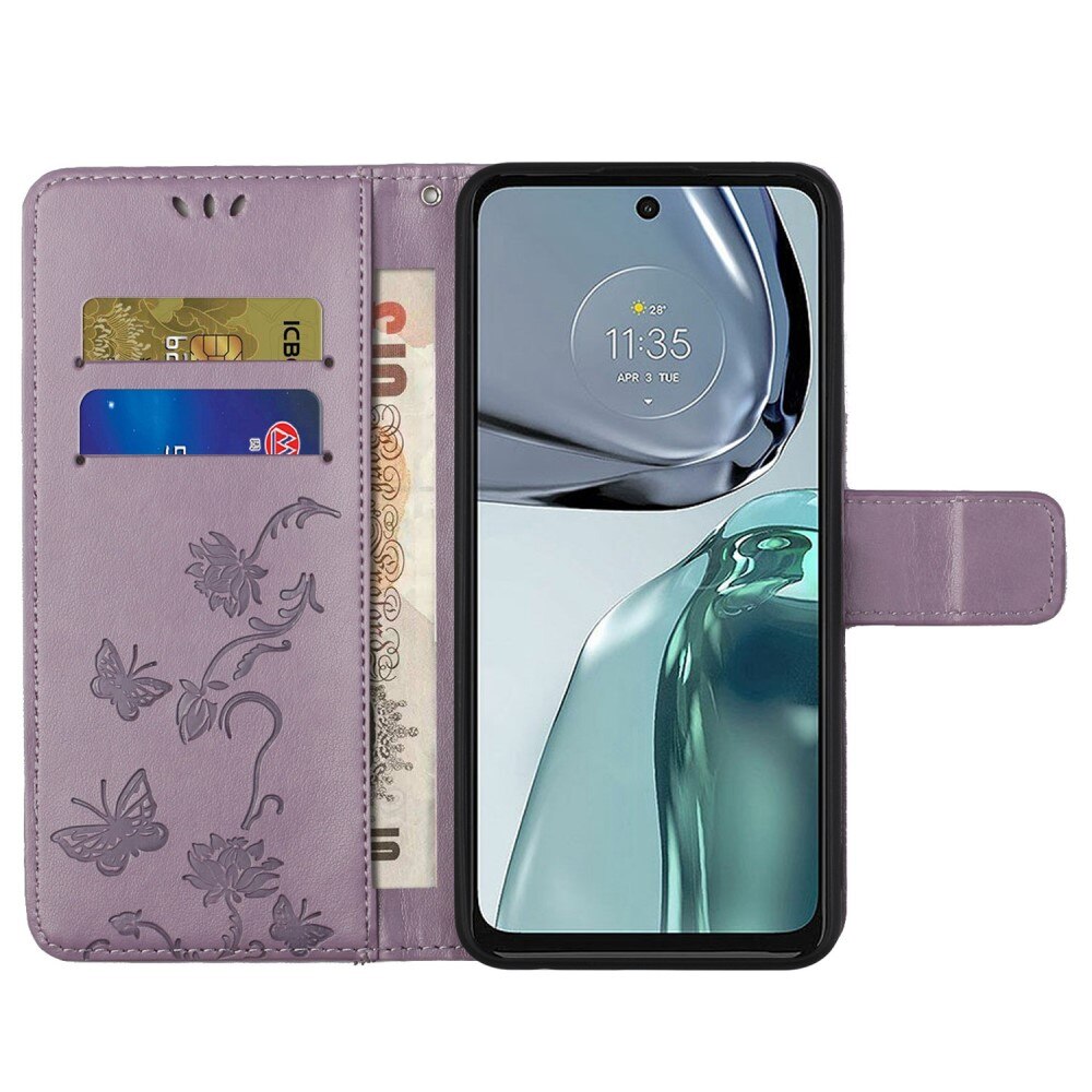 Nahkakotelo Perhonen Motorola Moto G62 Liila