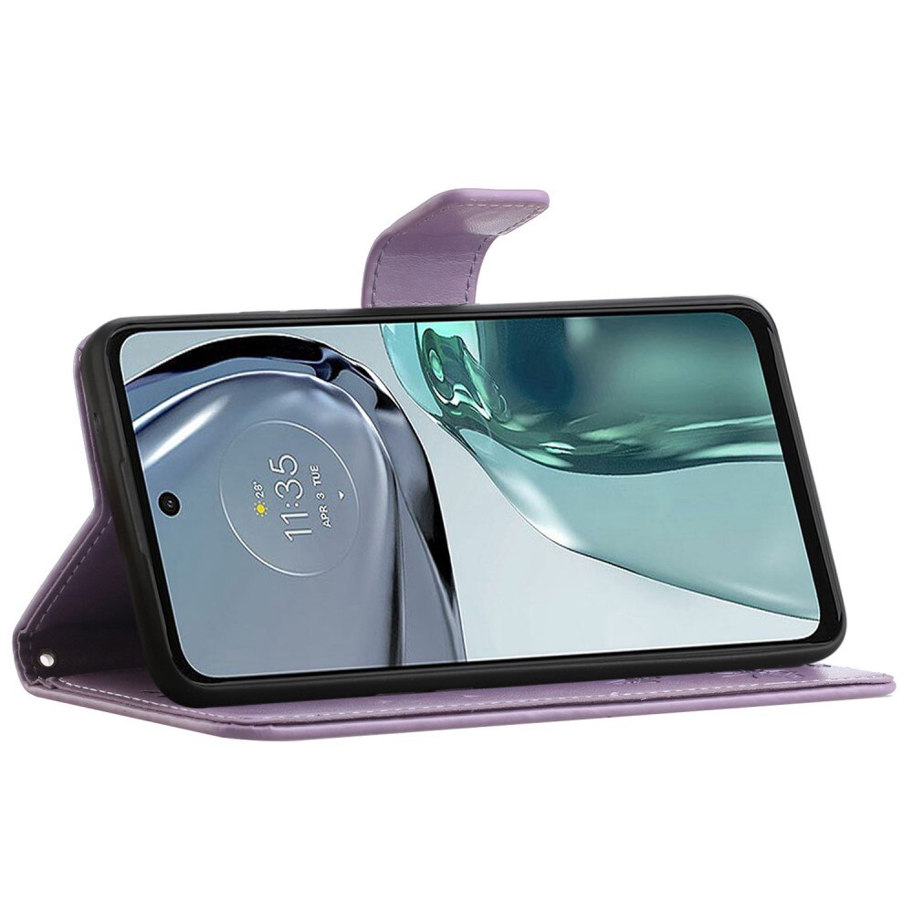 Nahkakotelo Perhonen Motorola Moto G62 Liila