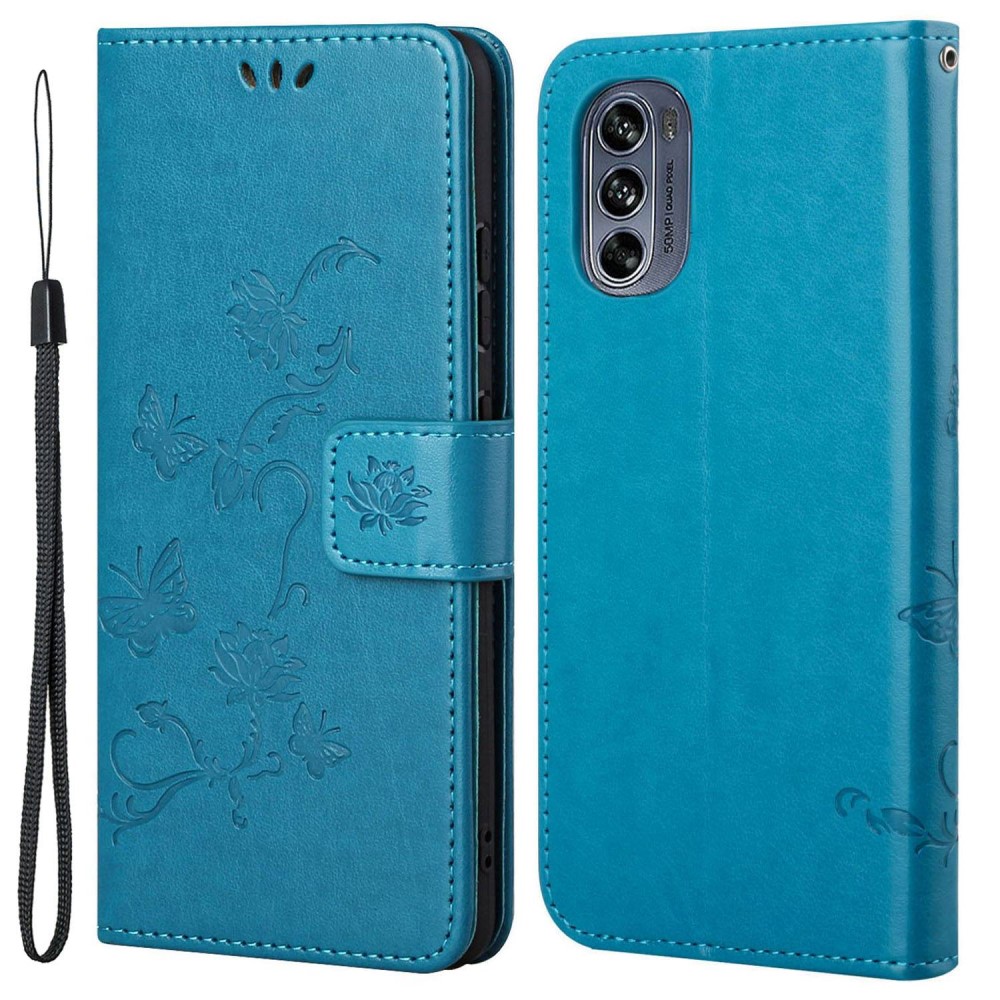Nahkakotelo Perhonen Motorola Moto G62 Sininen