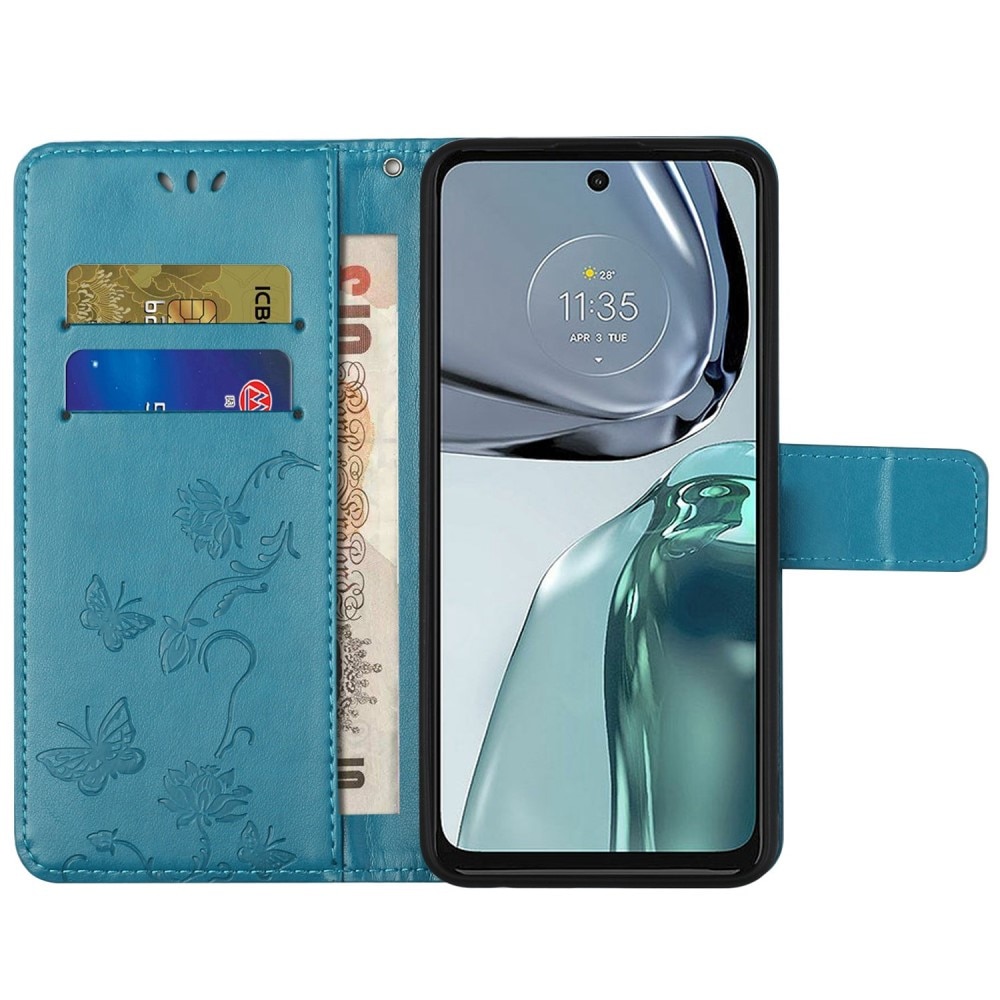 Nahkakotelo Perhonen Motorola Moto G62 sininen